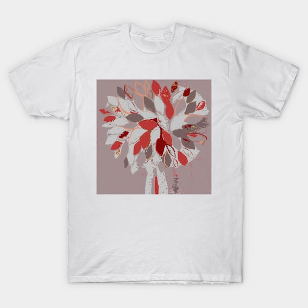 Tree, gray red fiber art textile photography mixed media digital T-Shirt by djrunnels